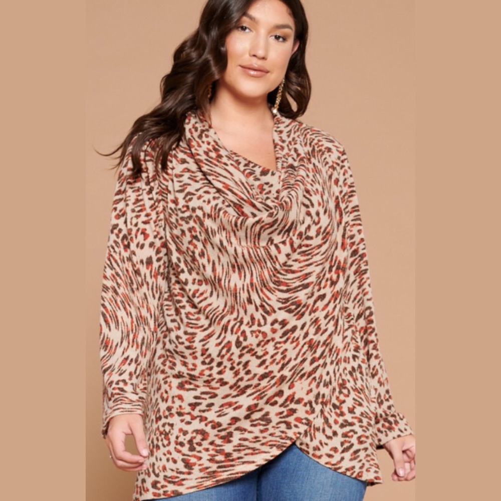 Plus Animal Print Convertible Cardigan/Cowl Wrap Top - NWT